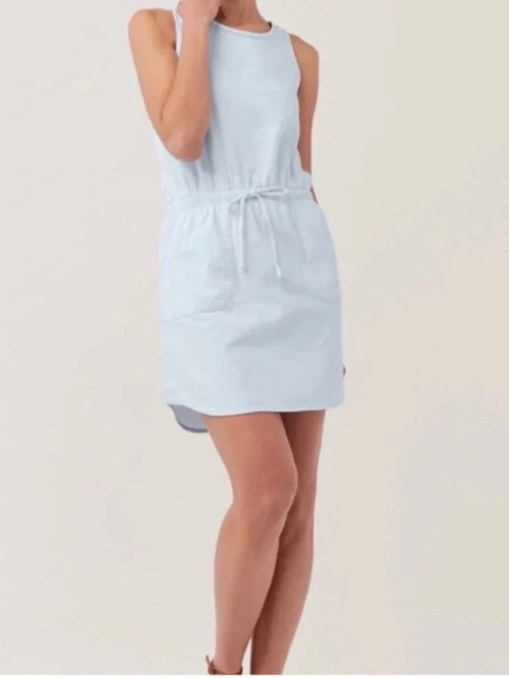 Pact Sleeveless Organic Cotton Dress Light Blue Size Extra Small Chambray Pocket